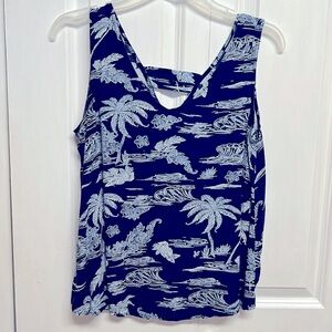 A.N.A 2 Tone Blue Tropical Print Tank Top Size M
